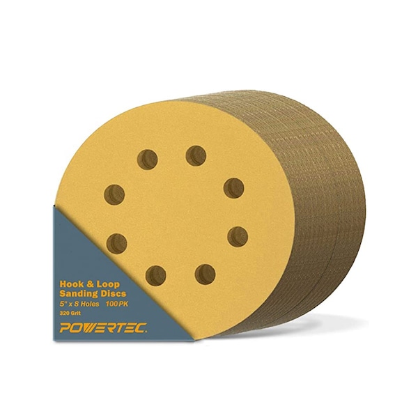 Powertec Gold A/O Hook and Loop Sanding Disc, 5 in. x 8 Holes, 320 Grit, 100PK 44032G-50-P2 - main